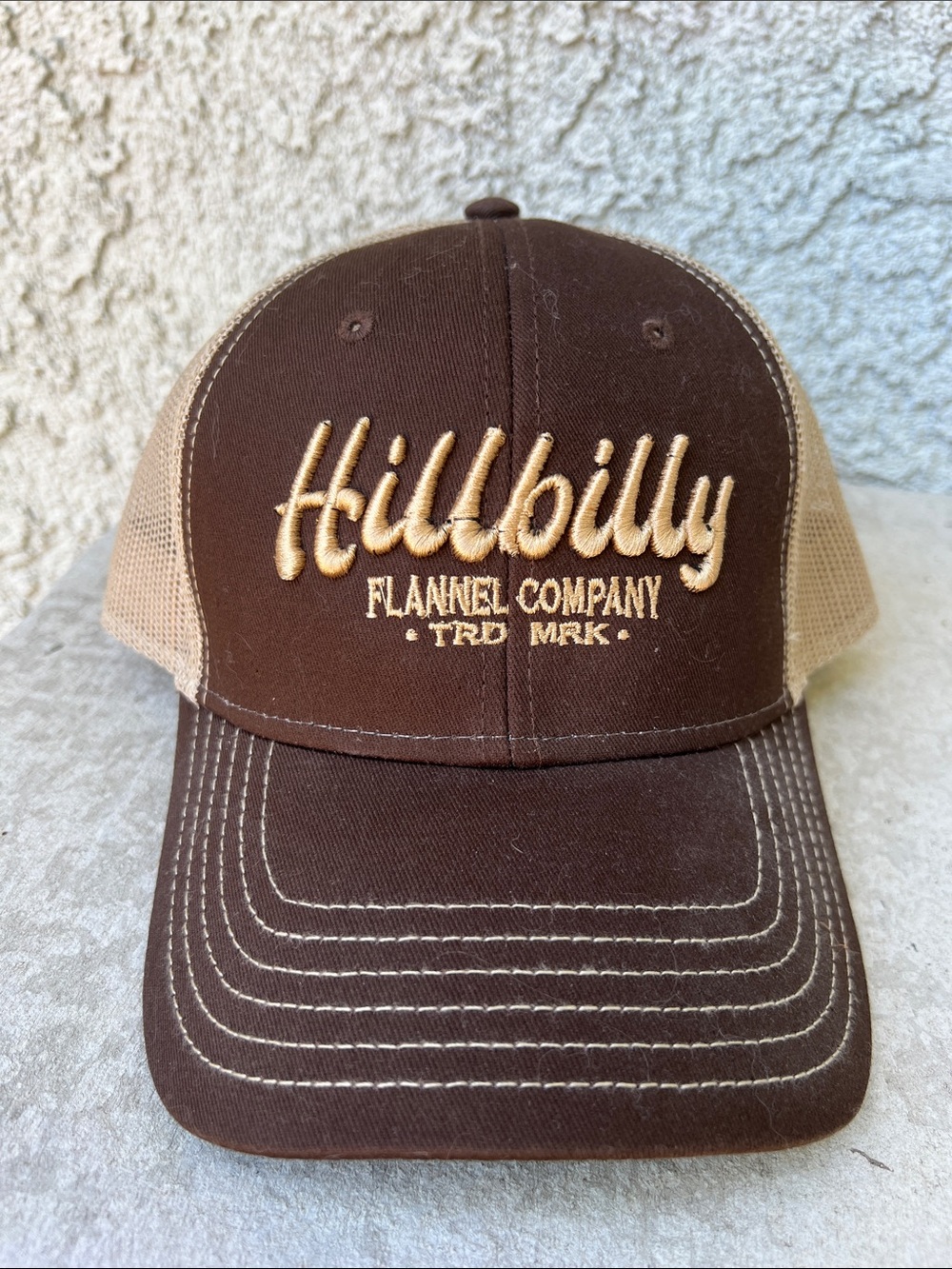 OTTO Hillbilly Flannel Company Beige Brown Mesh Trucker Hat Ballcap Snapback